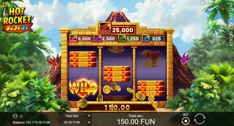 Hot Rocket 5x 3x 2x - vinningur með þrefaldri Wild á fyrstu launalínunni